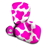 Hot Pink And White Cow Print Boxing Gloves