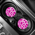Hot Pink And White Cow Print Car Coasters