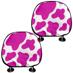 Hot Pink And White Cow Print Car Headrest Covers