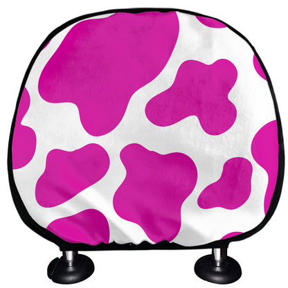 Hot Pink And White Cow Print Car Headrest Covers