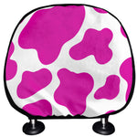 Hot Pink And White Cow Print Car Headrest Covers