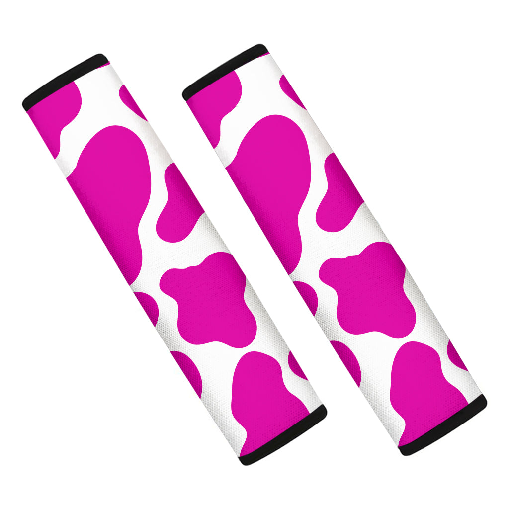 Hot Pink And White Cow Print Car Seat Belt Covers