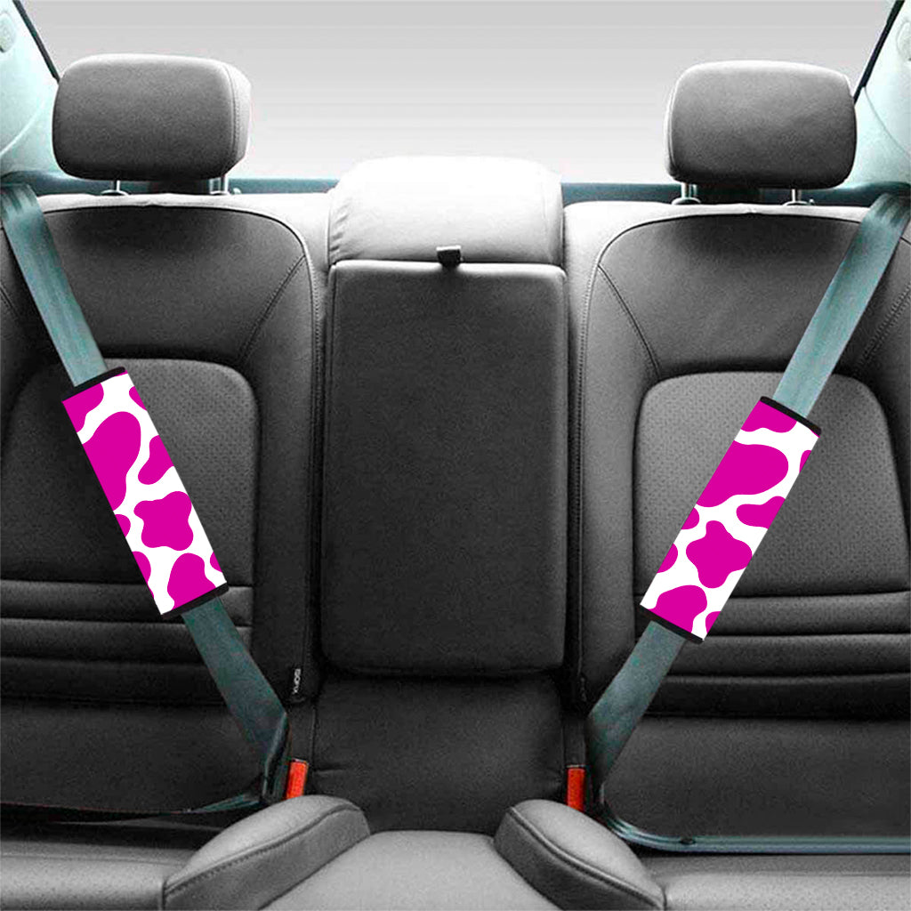 Hot Pink And White Cow Print Car Seat Belt Covers