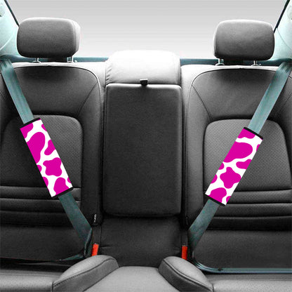 Hot Pink And White Cow Print Car Seat Belt Covers