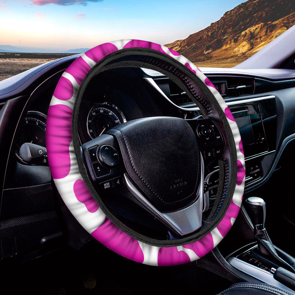 Hot Pink And White Cow Print Car Steering Wheel Cover