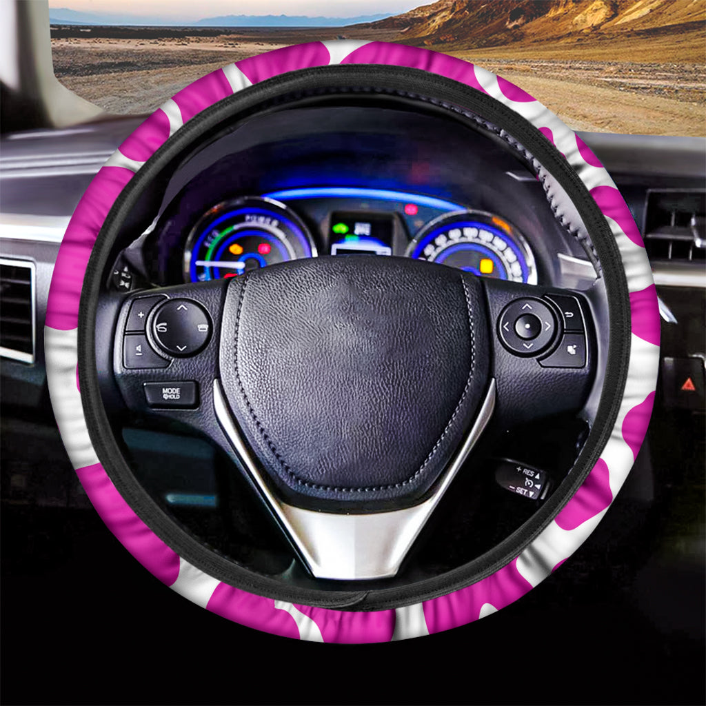 Hot Pink And White Cow Print Car Steering Wheel Cover