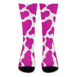 Hot Pink And White Cow Print Crew Socks