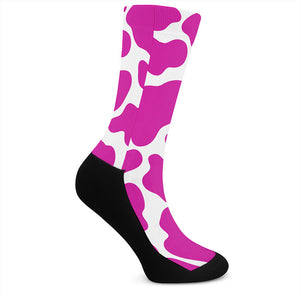 Hot Pink And White Cow Print Crew Socks