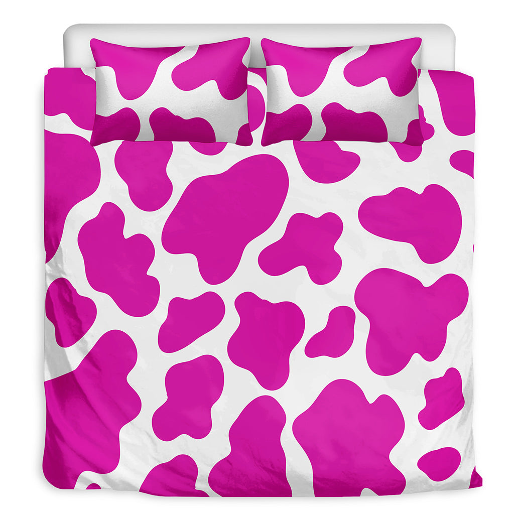 Hot Pink And White Cow Print Duvet Cover Bedding Set