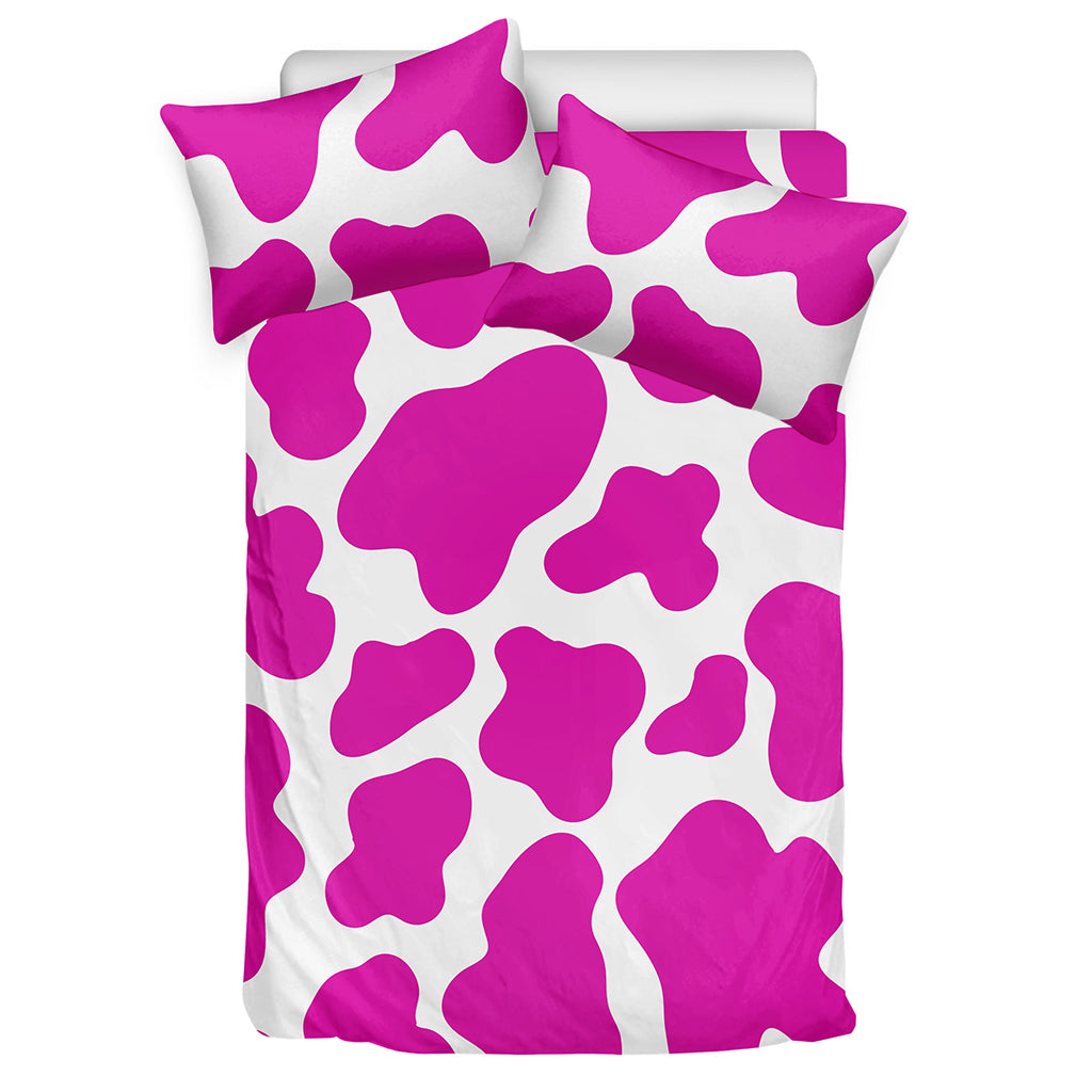 Hot Pink And White Cow Print Duvet Cover Bedding Set