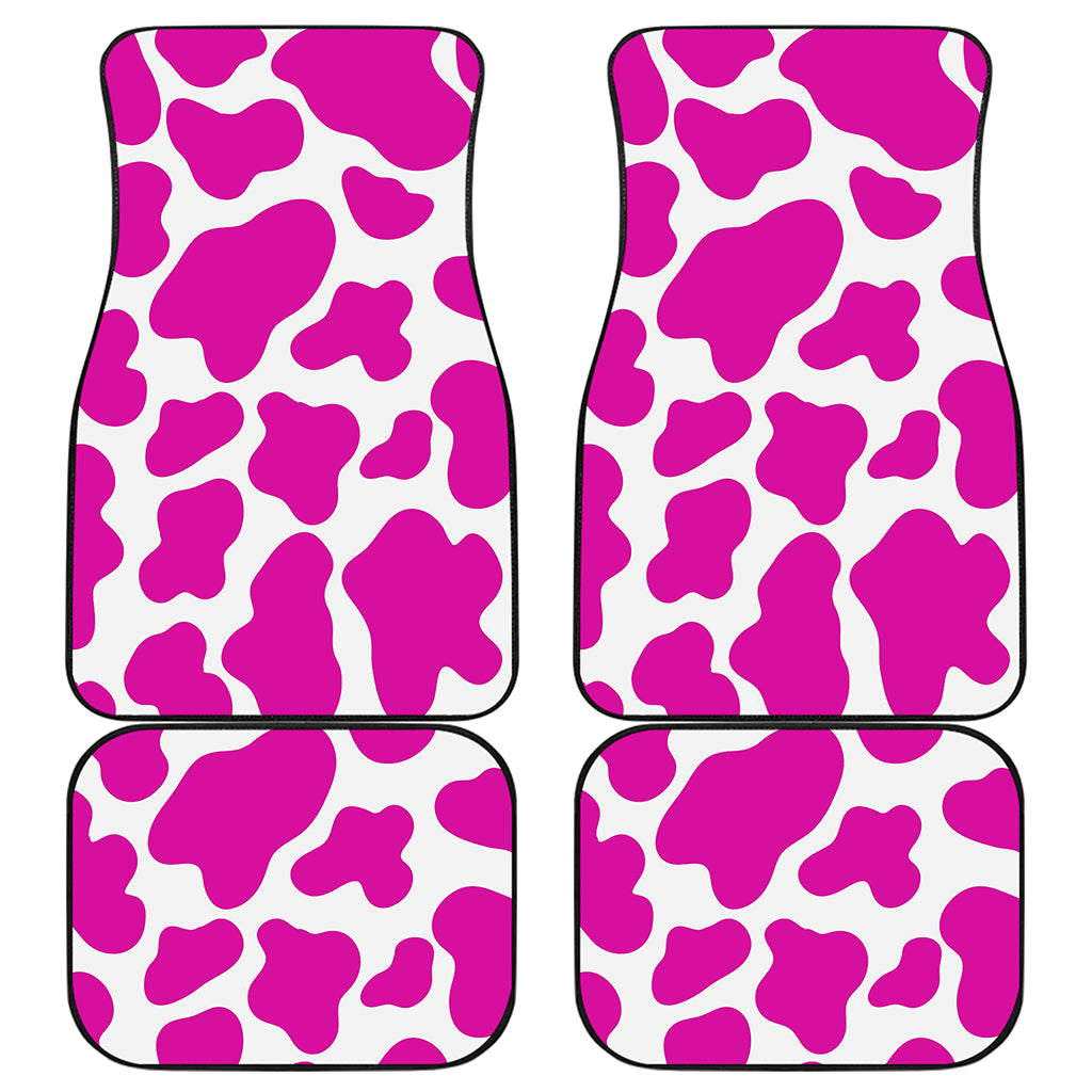 Hot Pink And White Cow Print Front and Back Car Floor Mats