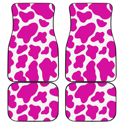 Hot Pink And White Cow Print Front and Back Car Floor Mats
