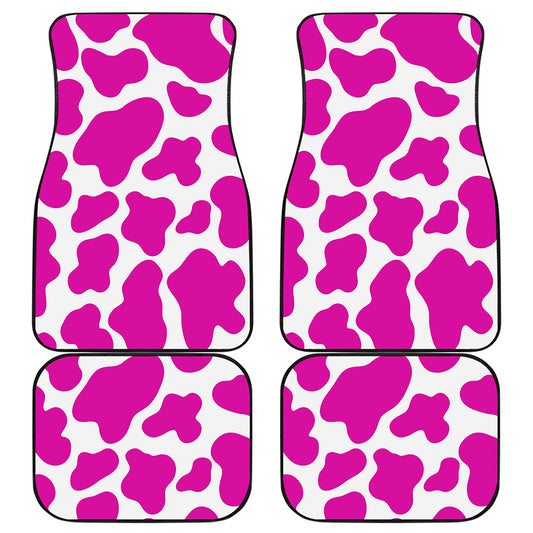 Hot Pink And White Cow Print Front and Back Car Floor Mats
