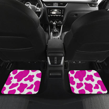 Hot Pink And White Cow Print Front and Back Car Floor Mats