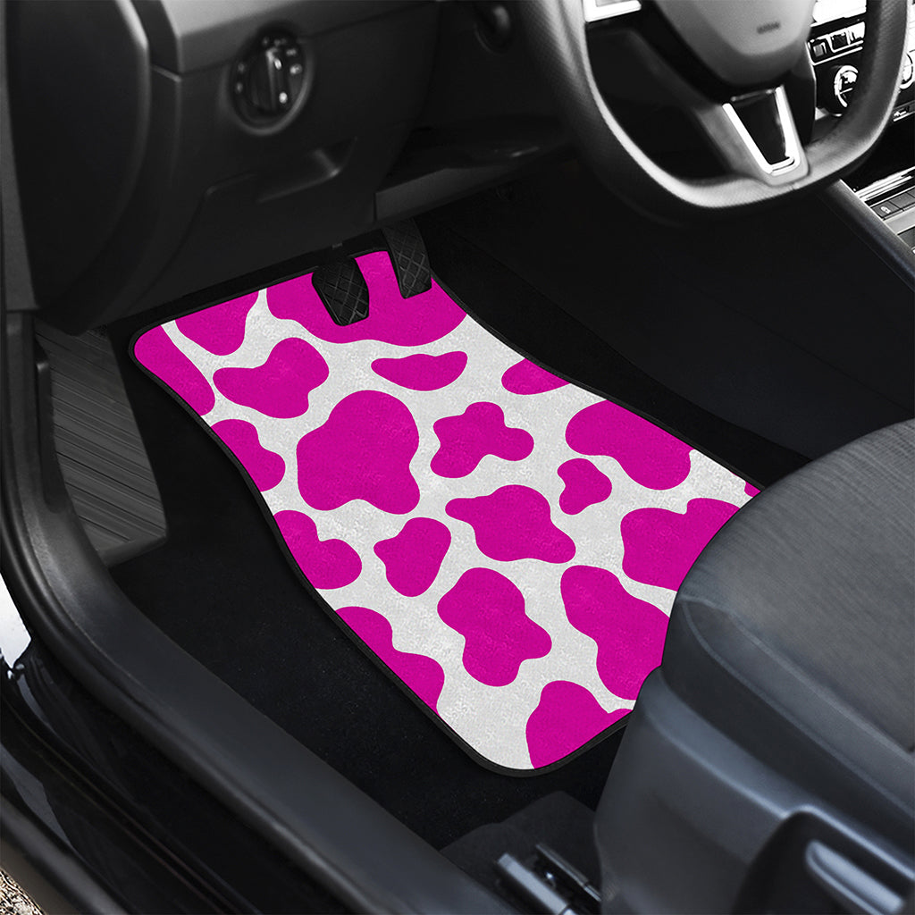 Hot Pink And White Cow Print Front and Back Car Floor Mats