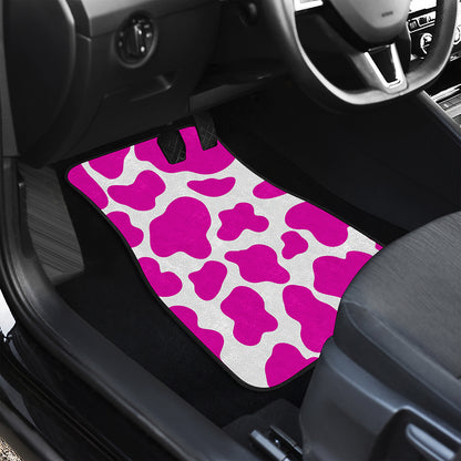 Hot Pink And White Cow Print Front and Back Car Floor Mats