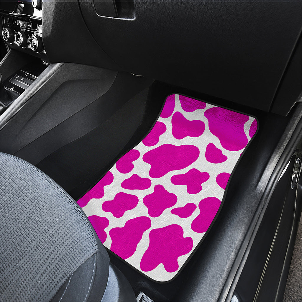 Hot Pink And White Cow Print Front and Back Car Floor Mats