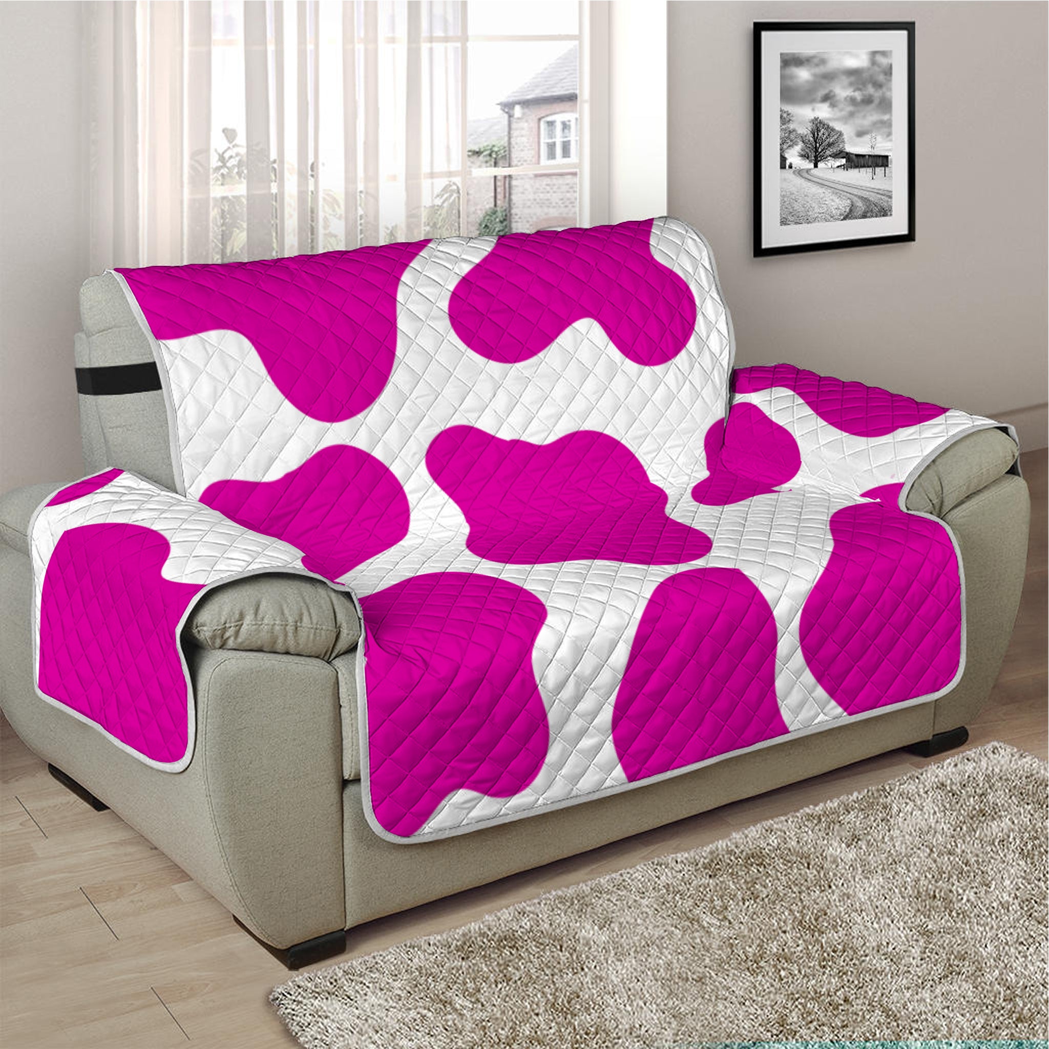 Hot Pink And White Cow Print Half Sofa Protector