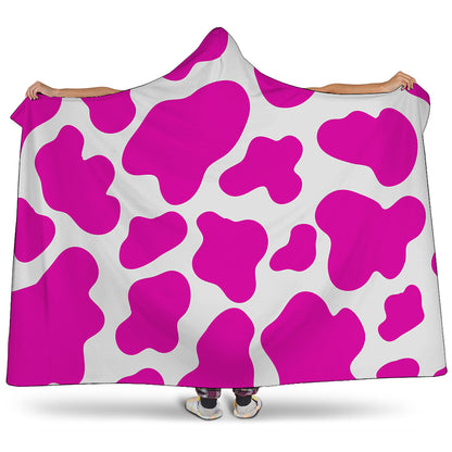 Hot Pink And White Cow Print Hooded Blanket