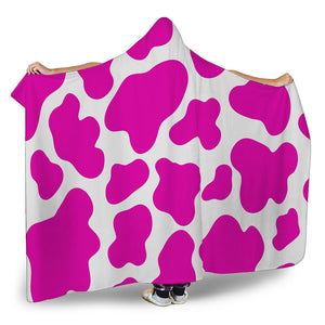 Hot Pink And White Cow Print Hooded Blanket