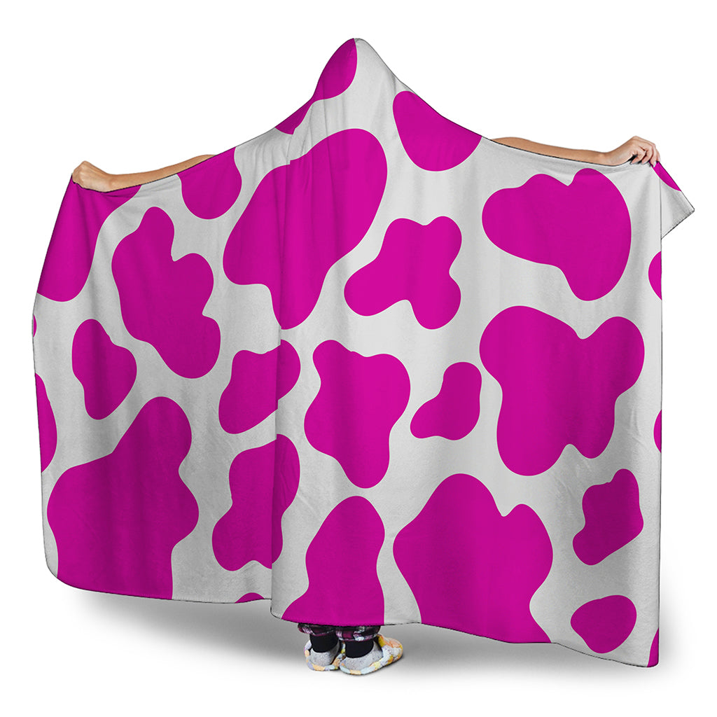 Hot Pink And White Cow Print Hooded Blanket