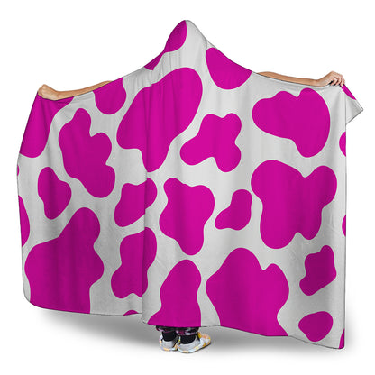 Hot Pink And White Cow Print Hooded Blanket