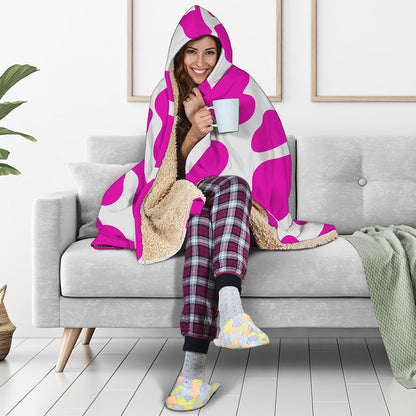 Hot Pink And White Cow Print Hooded Blanket