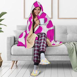 Hot Pink And White Cow Print Hooded Blanket