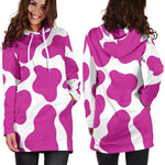 Hot Pink And White Cow Print Hoodie Dress GearFrost