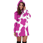 Hot Pink And White Cow Print Hoodie Dress GearFrost
