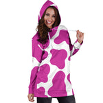 Hot Pink And White Cow Print Hoodie Dress GearFrost
