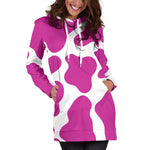 Hot Pink And White Cow Print Hoodie Dress GearFrost