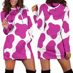 Hot Pink And White Cow Print Hoodie Dress GearFrost