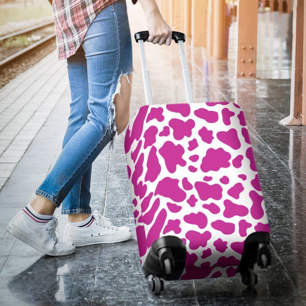 Hot Pink And White Cow Print Luggage Cover GearFrost