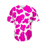Hot Pink And White Cow Print Men's Baseball Jersey