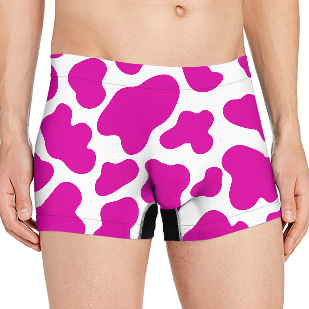 Hot Pink And White Cow Print Men's Boxer Briefs