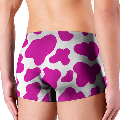 Hot Pink And White Cow Print Men's Boxer Briefs