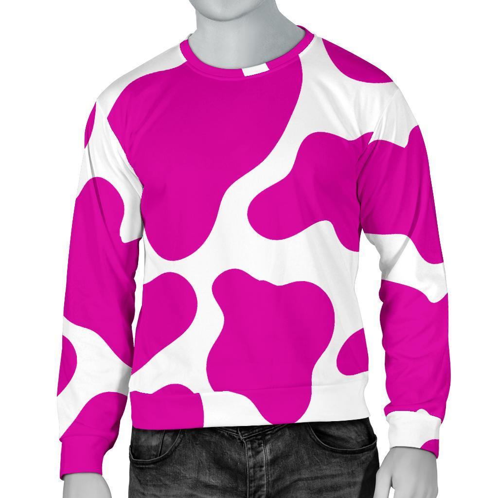 Hot Pink And White Cow Print Men's Crewneck Sweatshirt GearFrost