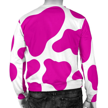 Hot Pink And White Cow Print Men's Crewneck Sweatshirt GearFrost