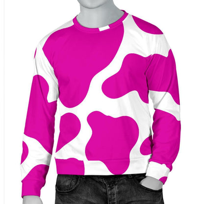 Hot Pink And White Cow Print Men's Crewneck Sweatshirt GearFrost