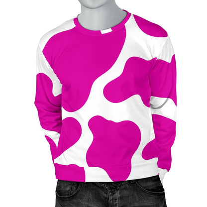 Hot Pink And White Cow Print Men's Crewneck Sweatshirt GearFrost