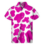 Hot Pink And White Cow Print Men's Short Sleeve Shirt