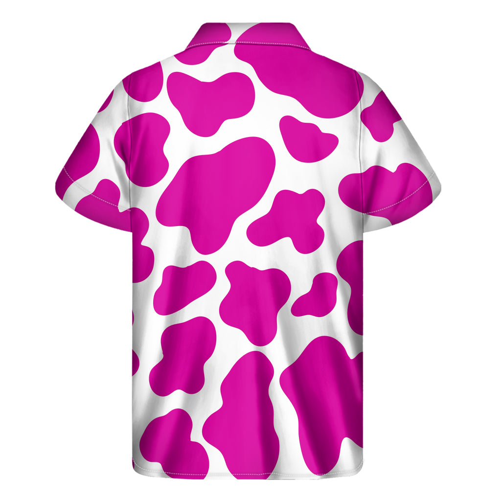 Hot Pink And White Cow Print Men's Short Sleeve Shirt