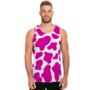 Hot Pink And White Cow Print Men's Tank Top