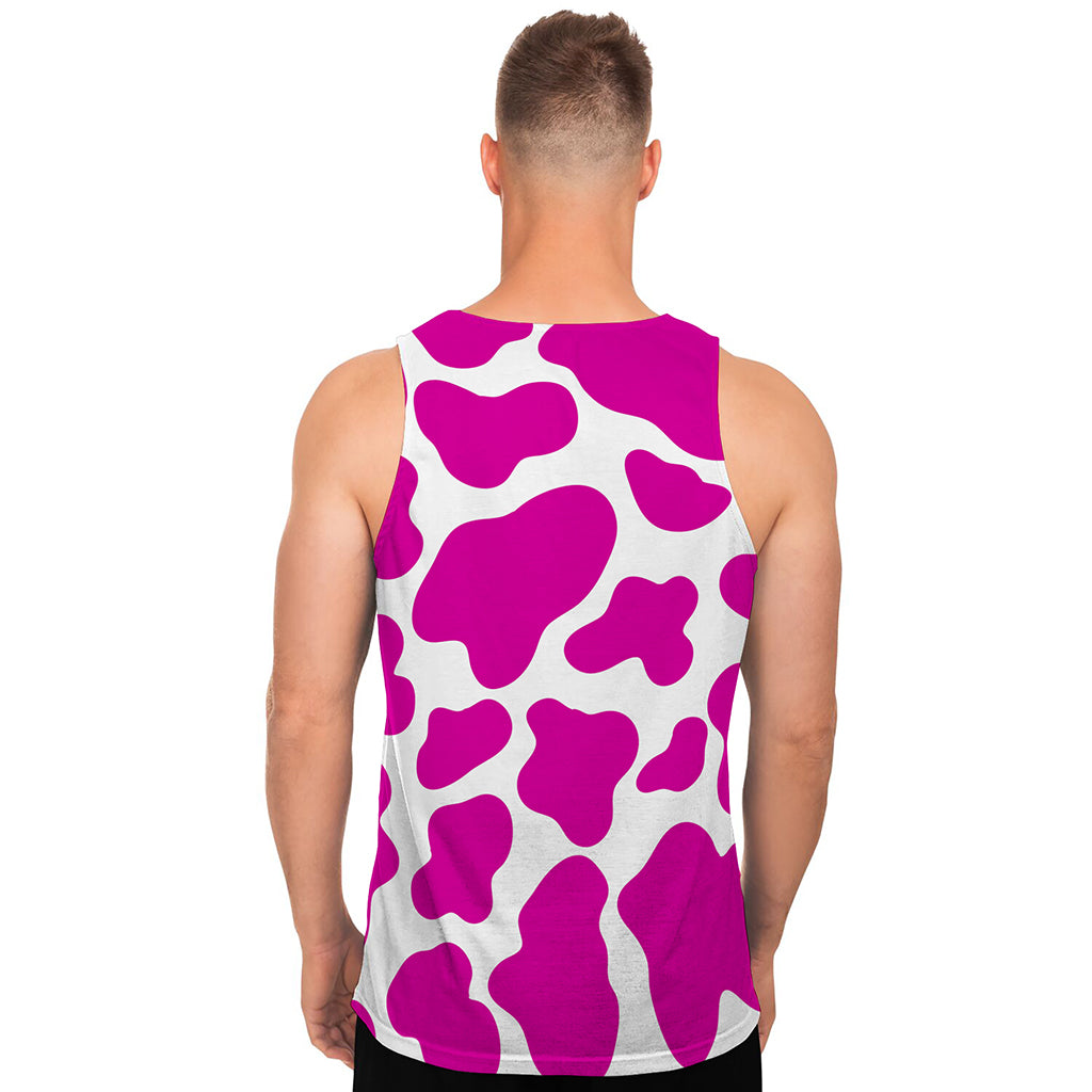 Hot Pink And White Cow Print Men's Tank Top