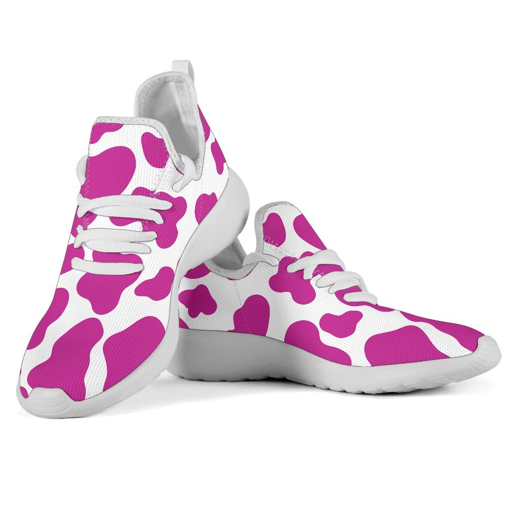 Hot Pink And White Cow Print Mesh Knit Shoes GearFrost