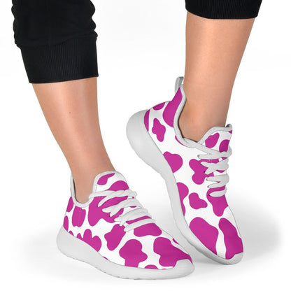 Hot Pink And White Cow Print Mesh Knit Shoes GearFrost