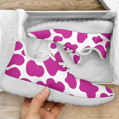 Hot Pink And White Cow Print Mesh Knit Shoes GearFrost