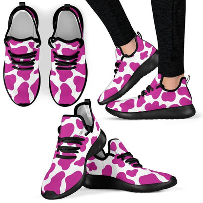 Hot Pink And White Cow Print Mesh Knit Shoes GearFrost