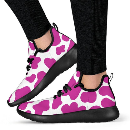 Hot Pink And White Cow Print Mesh Knit Shoes GearFrost